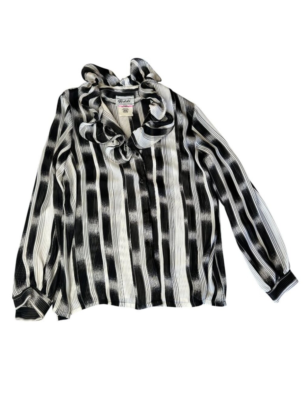 Vintage 70s Teddi of California Womens 16 Striped Ruffle Secretary Blouse USA